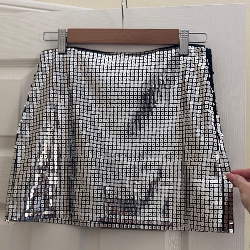 Mango Shimmering Silver Mini Skirt